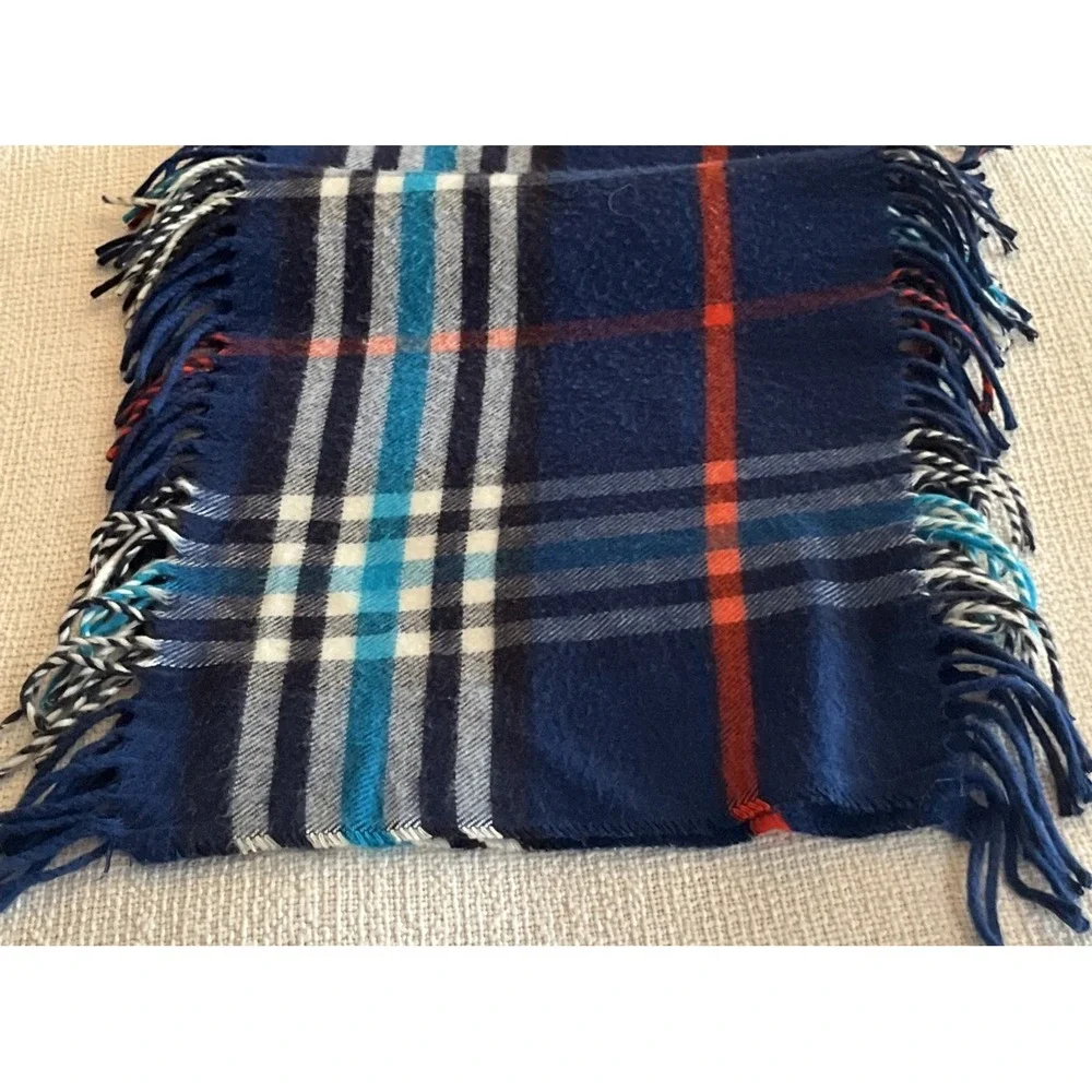 CASHMINK V Fraas Scarf Navy & Red Plaid Scarf Fringe SUPER SOFT